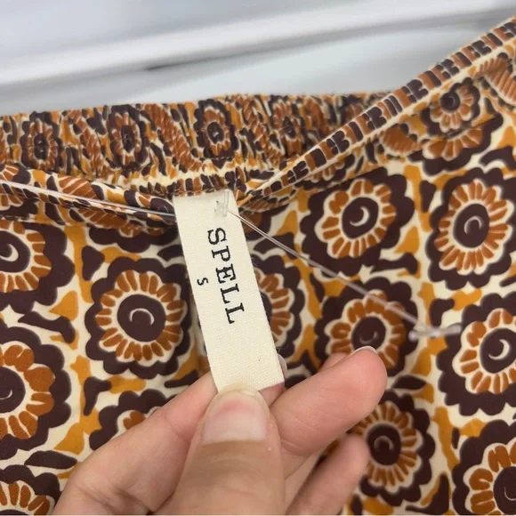 Spell & the Gypsy Sannah Brown Floral Jacquard Printed Wide Leg Light Pants S - Picture 5 of 8